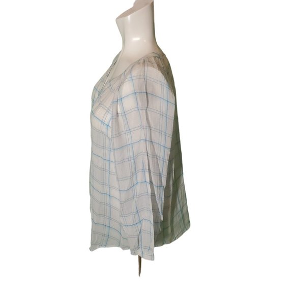 Joie Blue White Plaid Boho Gauzy Top Lightweight Peasant Top Button Tunic sz M - Picture 2 of 6